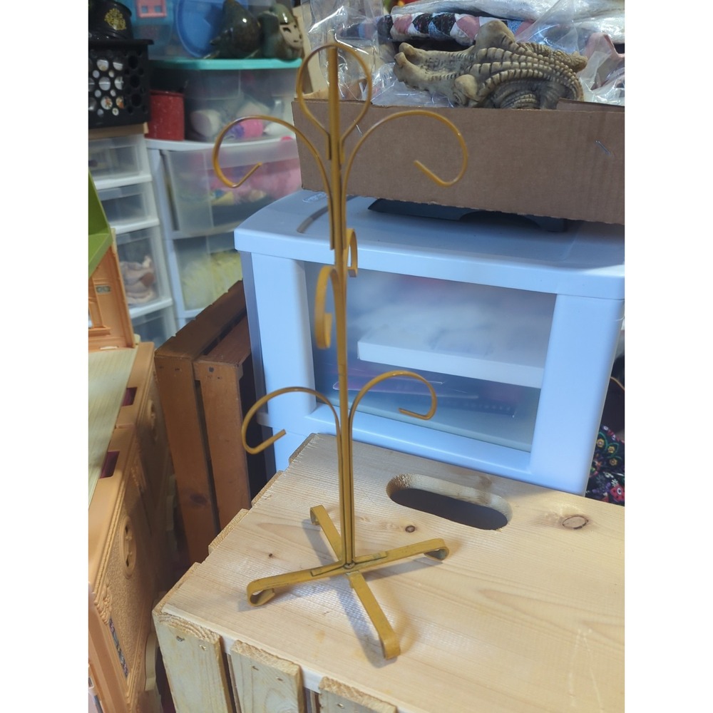 VTG Japan Harvest Gold Metal Coffee Mug Tree Stand 6 Hook Cup Holder Rack MCM